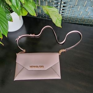 Michael Kors Envelope Crossbody Rose Gold Pink Leather Clutch